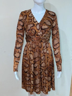 Vestido Altuzarra For Target manga longa estampa de cobra gola V forrado marrom tamanho 2 - Imagem 1 de 3