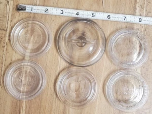 Vintage Lot Of 6 Glass Mason Canning Jar Lids Preston Atlas 2 5/8" and 3 1/8" - Picture 1 of 10