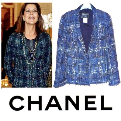 Chaqueta Chanel Vintage 2006 Azul Negro Tweed Lesage 36 38 4 6 Abrigo Top Logo S M Foto 1 de 4