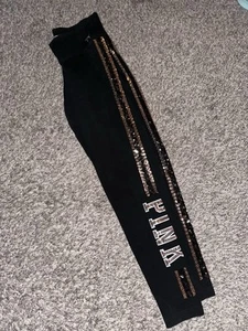 Victoria’s Secret PINK! Gold Bling Yoga Legging Black HTF Gorgeous 🤩 Size Small - Picture 1 of 18