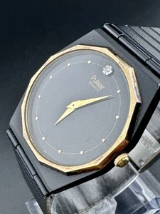 Working Rare Vintage Pulsar by Seiko Y100-8019 Gold & Black Thin Men's Watch O2 - Bild 1 von 10