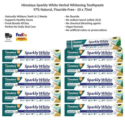 Himalaya Sparkly White Kräuter-Zahnpasta zum Aufhellen, 97% Natürlich, 10x75ml - Bild 1 von 4