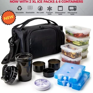 Insulated Lunch Bag Thermos Tote, 6 Leakproof Food Boxs for Men Women Gym Travel - Picture 1 of 8
