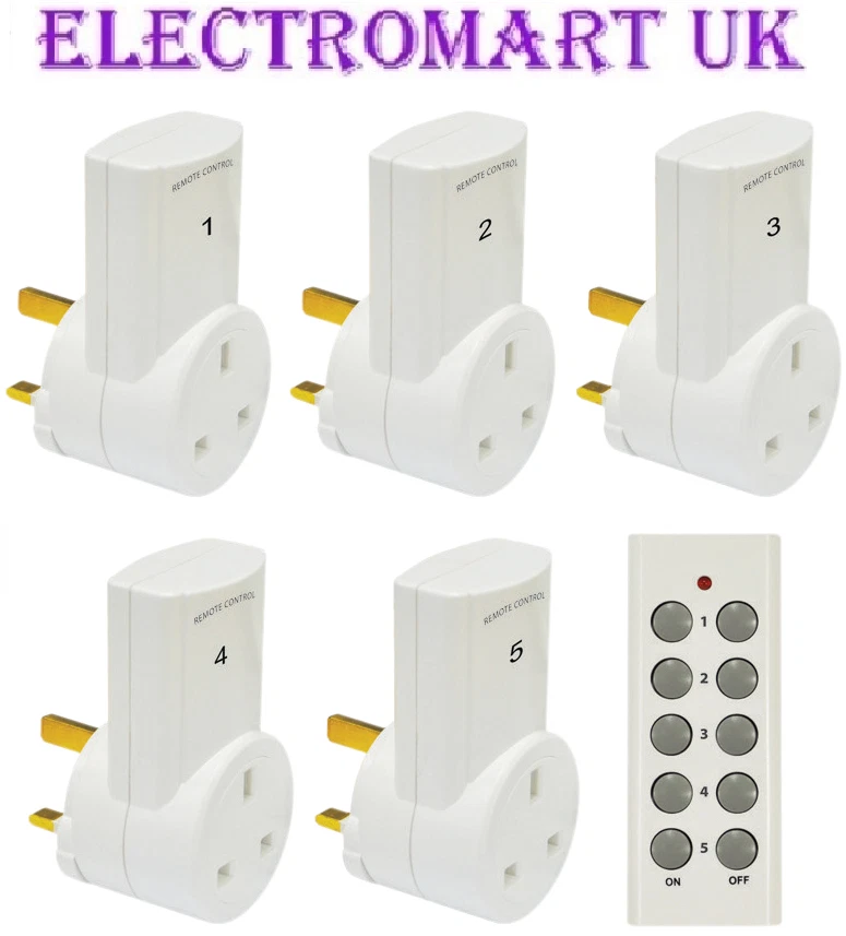 5 WIRELESS REMOTE CONTROL MAINS 13A PLUG IN SOCKETS SOCKET PLUGS ADAPTORS WHITE - Image 1 of 1