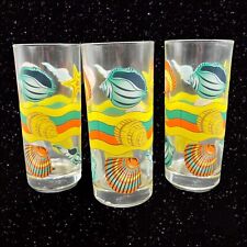 Vintage Tumbler Glasses set Sells Sea Life Made In Italy 3 Pcs Drink ware 6”T 3”