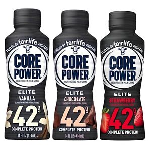 Core Power Elite High Protein Shake (42g), 3 Flavor Variety, (Pack of 12)