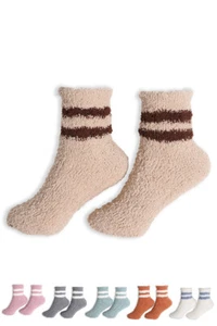 6 Pairs ScarvesMe Women's Soft Fuzzy Winter Striped Solid Color Ankle Socks 9-11 - Picture 1 of 8