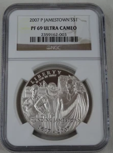 2007-P Jamestown Proof Silver Dollar NGC PF 69 Cameo US Mint $1 Commemorative - Picture 1 of 2