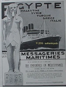 PUBLICITE MESSAGERIES MARITIMES CROISIERE EN MEDITERRANEE EGYPTE DE 1931 AD PUB - Imagen 1 de 1