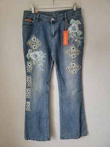 Y2k  Floral Sequin Embroidered Womens Bootcut Light Denim Jeans 29x31 SzM Low  - Picture 1 of 12