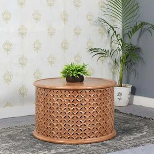 Caplope Modern Solid Mango Wood Round Coffee Table Occasional table Living Room - Picture 1 of 5