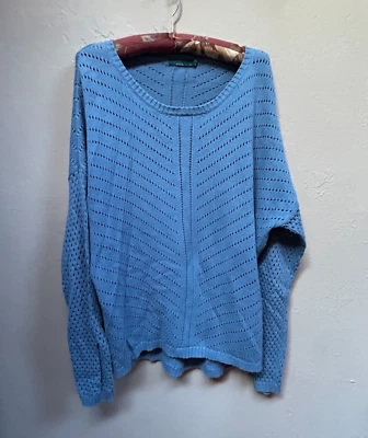 Prana Womens Blue Pullover Dolman Sleeves Sweater Large Open Knit Crochet - Image 1 of 4