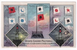 Antique Victorian Trade Card Ayer's Cherry Pectoral 1886 Lowell MA Flags - Picture 1 of 2