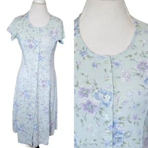 Retro 90er Gr. M hellsalbeigrün Blumen Freizeit Strick Shirt Kleid Landhaus Kern - Bild 1 von 9