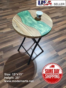 Epoxy River Table with three river coaster included. (Foldable) - Picture 1 of 5