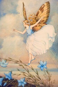 Modern Postcard: Vintage Print Repro - Fairy in Blue Walks Among Forget Me Nots - Picture 1 of 3