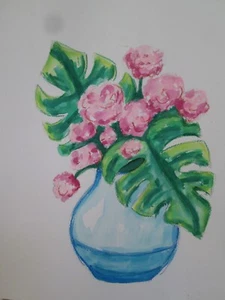 'Pfingstrosen in Vase', Aquarell original, 9'x12', Blumen, Stillleben-Wohnkultur - Bild 1 von 7