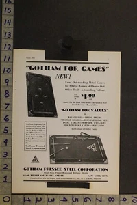 1933 TOY AD GOTHAM PRESSED STEEL METAL GAME POOL PINBALL SHUFFLE BOARD NY TB68 - Picture 1 of 1