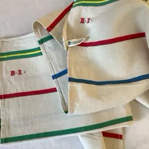 Pair (2) Vintage French DESCAMPS L'AINE Torchon Tea Kitchen Towel Stripe Mono MN - Picture 1 of 7
