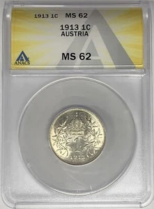 1913 Austria 1 Corona Coin ANACS MS 62 W6 - Picture 1 of 2
