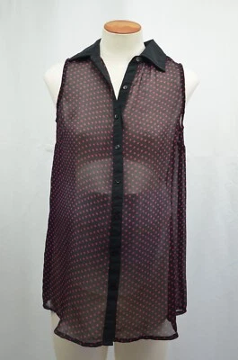 OH! MAMMA Sleeveless Black with Pink Dots Semi Sheer Button Blouse NEW TOP Sz S - Image 1 of 4