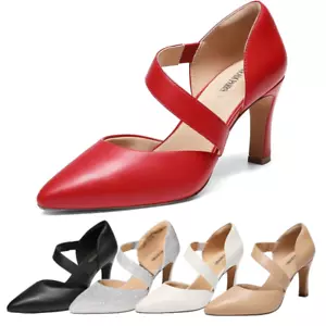Women Pointed Toe Pump Shoes Stilettos Heel Wedding Dress Slip On Pump Shoes - Picture 1 of 23