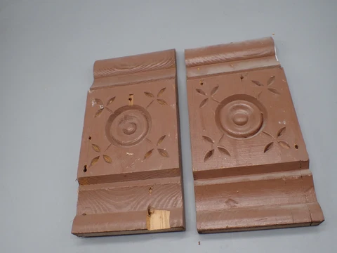 2 Matching Antique Bullseye Plinth Blocks Architectural Salvage Window Door Cover