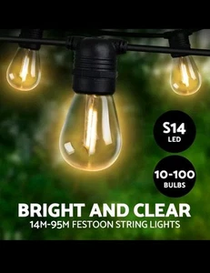Jingle Jollys 14M LED Festoon Party String Lights Christmas Outdoor Weddin Party - Picture 1 of 8