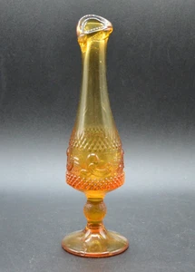 Vintage 8.5" ta Tall Fenton ? Swung Vase  Amber Art Glass Vase MCM Pedestal - Picture 1 of 2