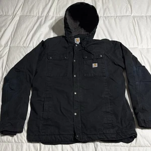 Carhartt Faded Bartlett 103826 BLK Black Duck Canvas Hooded Lined Jacket L Tall - Bild 1 von 13