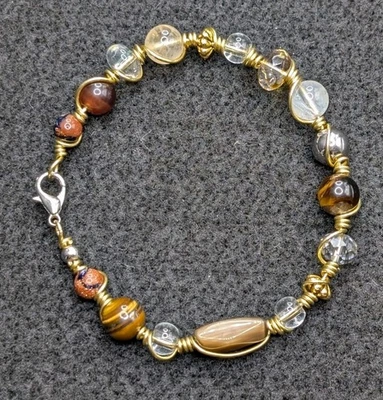 Pulsera Pequeña Terrosa Única Mixta Cuentas Tono Dorado Cierre (16cm)  Foto 1 de 4