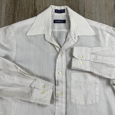 Vintage 70's Damon Silcron Perm Press Button Up Shirt Dagger Collar Large - Image 1 of 4