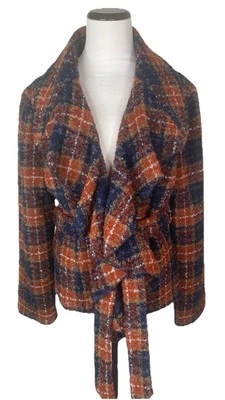 Anthropologie TABITHA Moretown подпоясанный оборкой передний букл клетчатый блейзер размер 14 новый с Ярлыками - Изображение 1 из 4