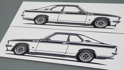 Opel Manta A GTE Aufkleber Silhouette Set L+R EXIP Felgen 214x61mm Schwarz Glanz - Bild 1 von 4