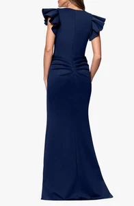 Xscape Ruffle Ruched Scuba Knit Gown V Neck Formal Long Size:14 NWT - Picture 1 of 9