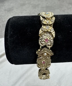 Bracciale Vintage Goldette Non Firmato Vittoriano Revival 7" Slide - Foto 1 di 13