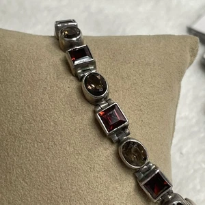 C. Acleoni Granat, Rauchquarts & Sterlingsilber Armband - Bild 1 von 8