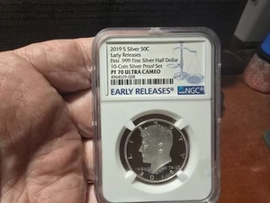 2019 S Kennedy Half, prima uscita, argento fino .999, NGC PR70 Ultra cameo - Foto 1 di 2