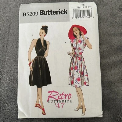 Butterick B5209 Retro 1947 Dress Pattern Halter Cap Sleeve Style Sz 14–20 Uncut - Image 1 of 4