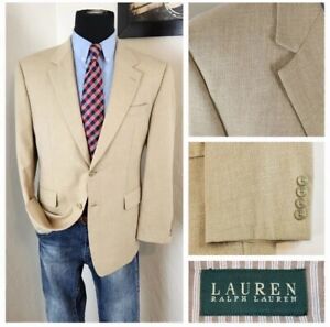 Ralph Lauren Blazer Men 42S 42R Cream Gold Beige 2 Button Suit Jacket Sharkskin
