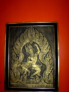 Vintage Shiva Lord of Dance (Nataraja) Gold color embossed sculpture on panel - Picture 1 of 12
