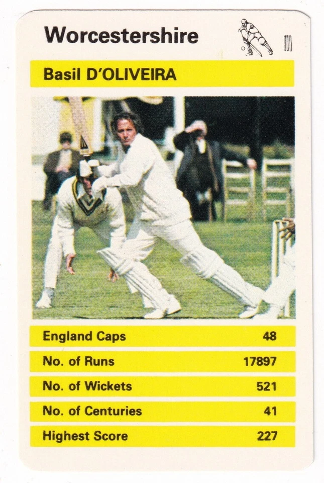 1978 Cricket Card BASIL D'OLIVEIRA * WORCESTERSHIRE - image 1 of 1