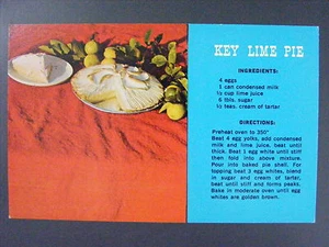 Key Lime Pie Recipe Florida Keys Color Chrome Postcard Vintage 1950's - Picture 1 of 2