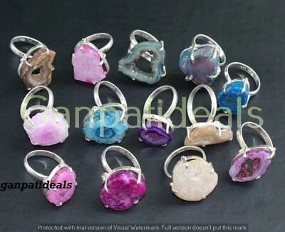 ¡Venta a granel! Lote al por mayor de anillos enchapados en plata 925 con piedras preciosas de cuarzo Druzy Foto 1 de 4