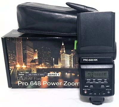 Vtg Vivitar Pro 648 Power Zoom Flash DSLR Shoe AF Mount Tested CIB - Image 1 of 4