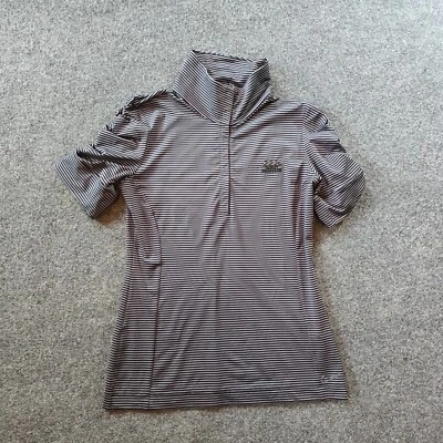 Nike Top Mujer Talla Pequeña Negro Gris Rayas Dorado 1/4 Cremallera Manga Corta DriFit Foto 1 de 4