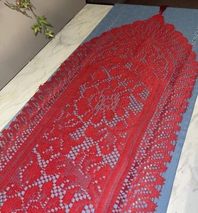 2 Large Red Lace Table Runner Scarf with Tassels 13”x 56” Including Tassels New! - Picture 1 of 5
