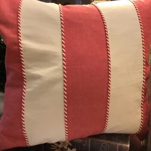 Newport Brand~20” Sq~Pillow~Large Red/White Stripes~Duck Feathers Insert~Cording - Picture 1 of 8