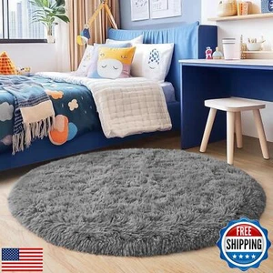 3'x3' Grau Rund Teppich für Schlafzimmer, Ultra Weich Flauschig Kreis Teppich für Kind - Bild 1 von 5