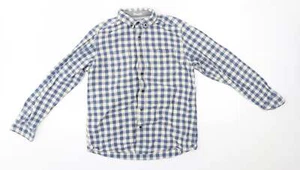 boston crew Mens Blue Plaid Cotton blend Size M Collared - Picture 1 of 12